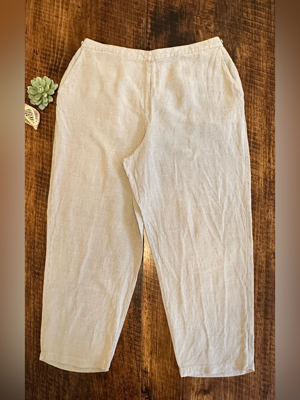 Eileen Fisher Woman | Linen Blend Pants Beige Neutral Button Tab Waist, 2X